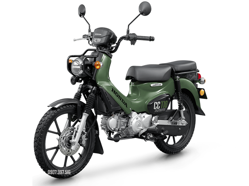 Honda Cross Cub 110 2026 màu xanh lá với khung bảo vệ đèn và vành hợp kim